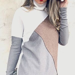 Neutral Color Block Turtleneck